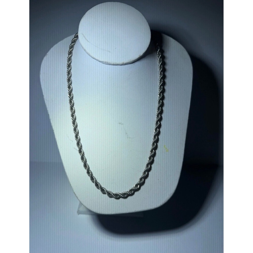 925 Sterling Silver Rope Chain Necklace 29.21g Heavy Twisted Link Mens Jewelry